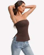 Bandeau Tube Top Double Lined Side Split Strapless Going Out Top
