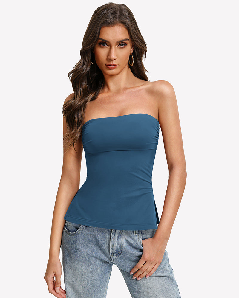 Bandeau Tube Top Double Lined Side Split Strapless Going Out Top