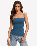Bandeau Tube Top Double Lined Side Split Strapless Going Out Top