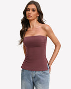 Bandeau Tube Top Double Lined Side Split Strapless Going Out Top