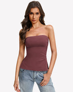 Bandeau Tube Top Double Lined Side Split Strapless Going Out Top