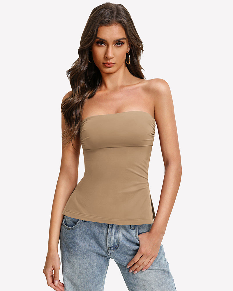 Bandeau Tube Top Double Lined Side Split Strapless Going Out Top