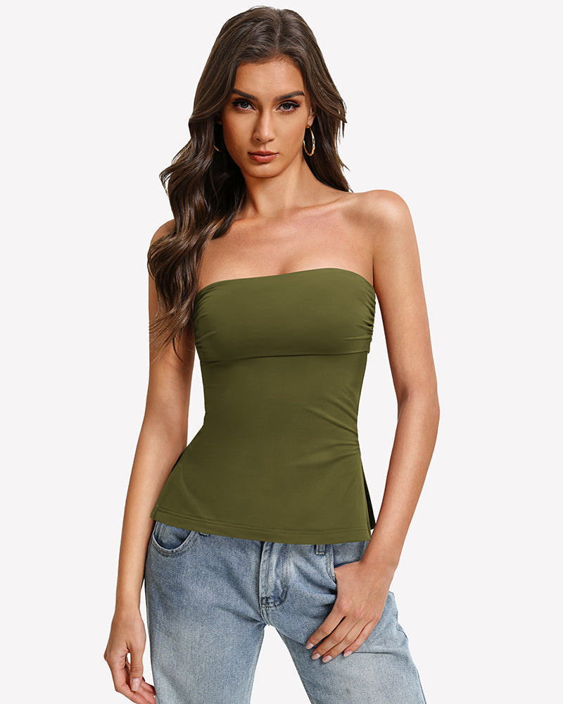 Bandeau Tube Top Double Lined Side Split Strapless Going Out Top