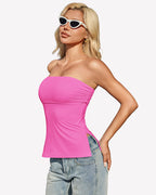 Bandeau Tube Top Double Lined Side Split Strapless Going Out Top
