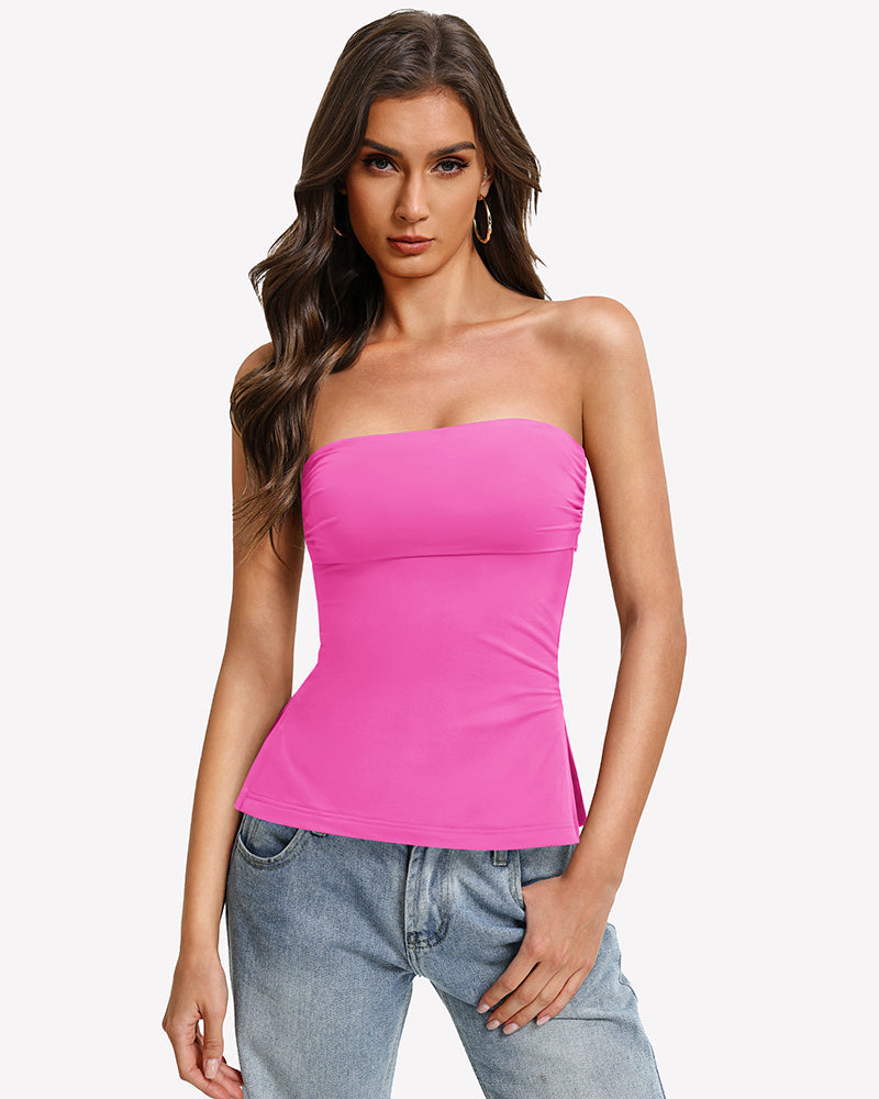 Bandeau Tube Top Double Lined Side Split Strapless Going Out Top