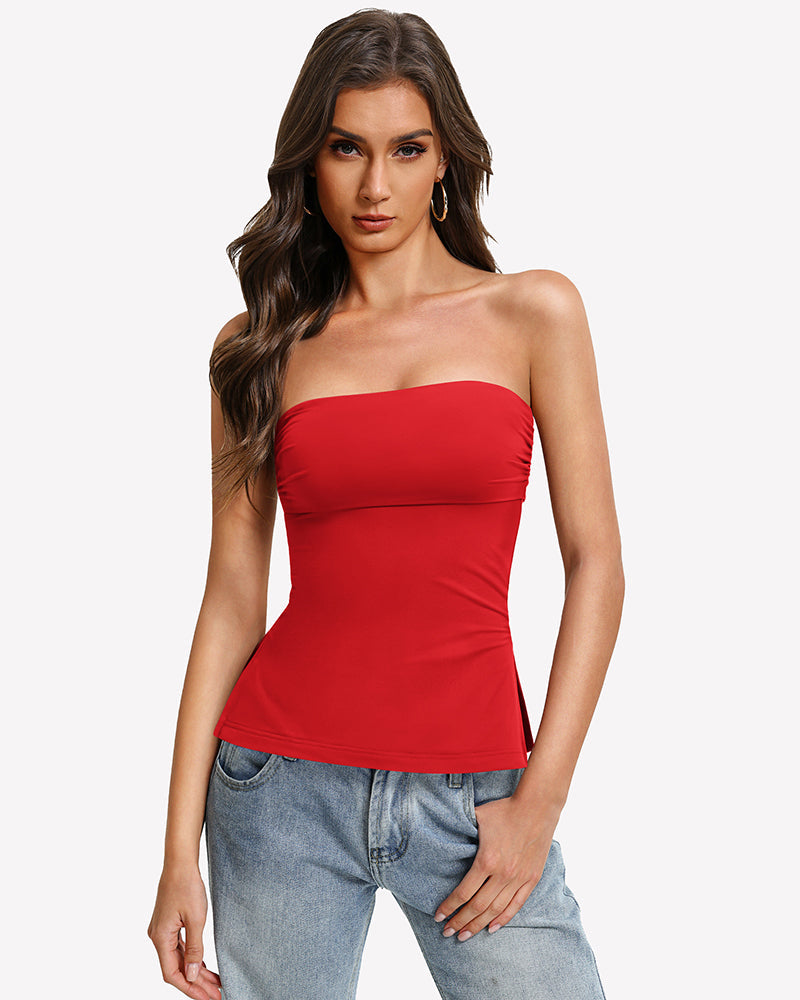 Bandeau Tube Top Double Lined Side Split Strapless Going Out Top