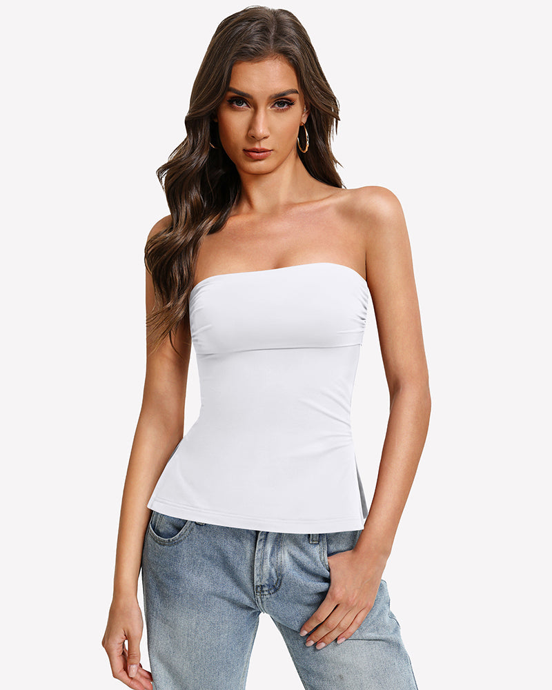 Bandeau Tube Top Double Lined Side Split Strapless Going Out Top