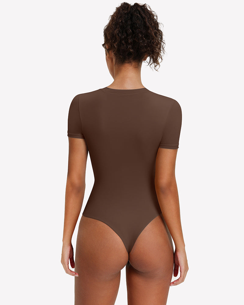 Short Sleeve Snap Bodysuit ?¡ìC One Piece Leotard Top