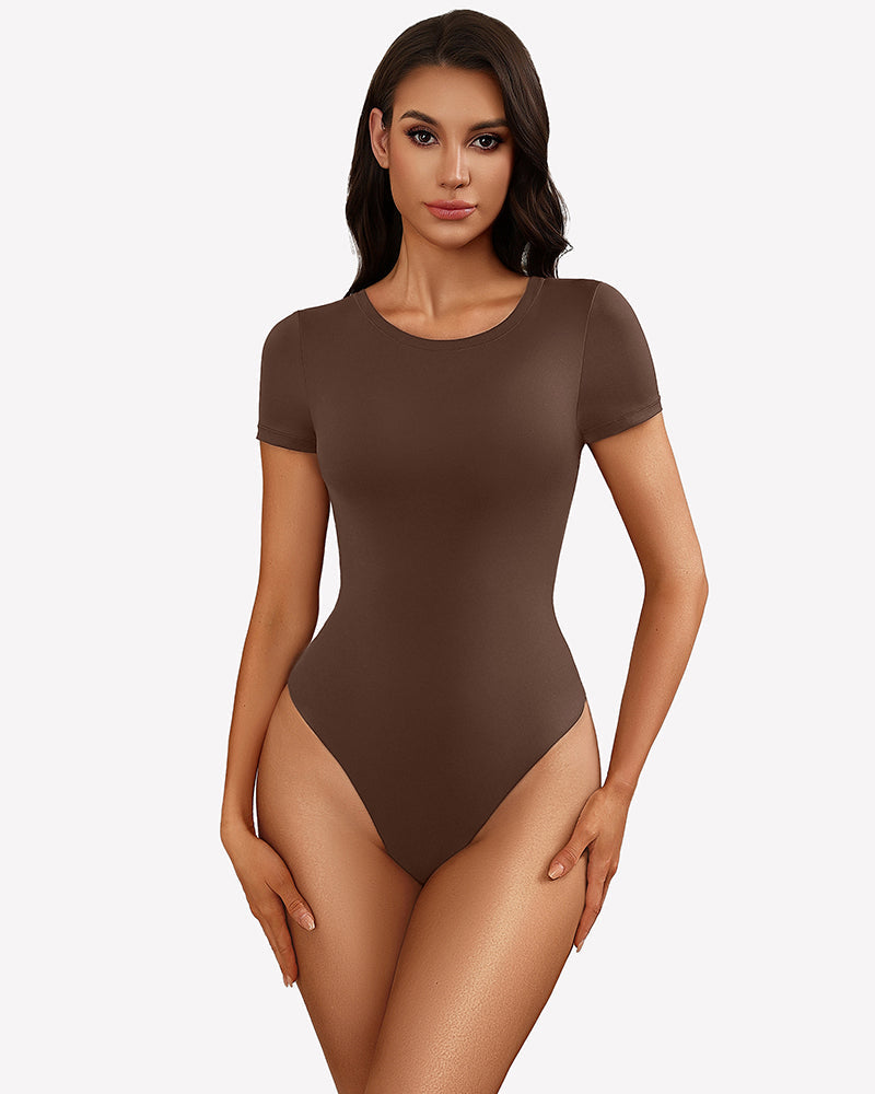 Short Sleeve Snap Bodysuit ?¡ìC One Piece Leotard Top