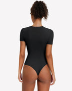 Short Sleeve Snap Bodysuit ?¡ìC One Piece Leotard Top