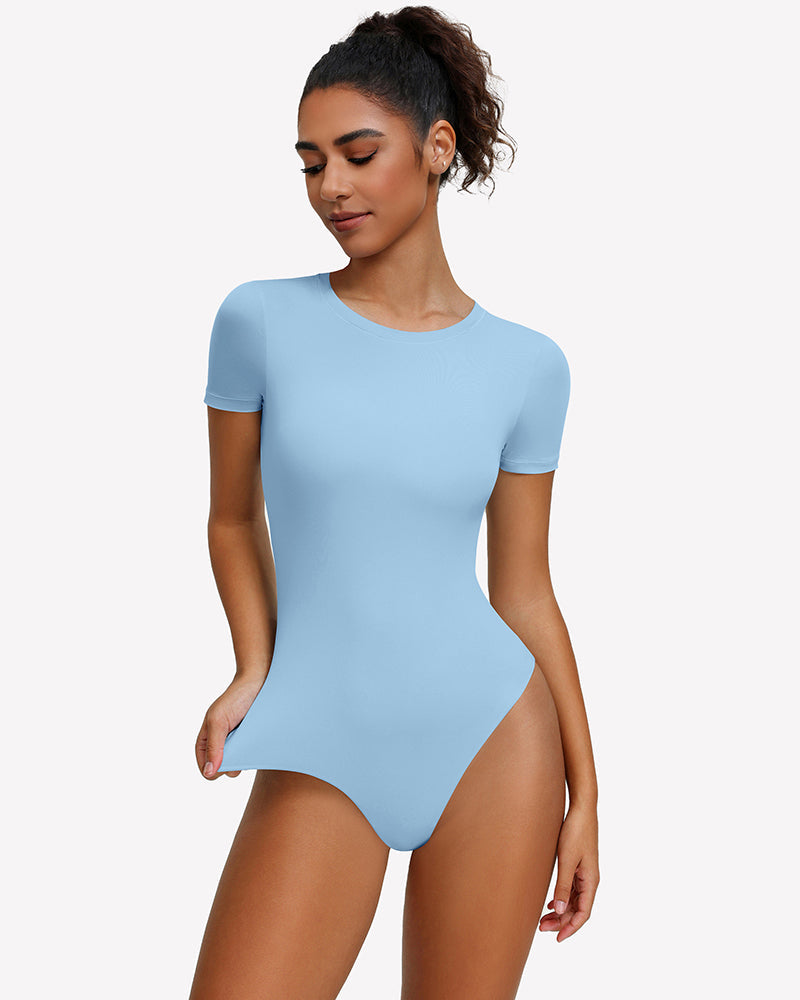 Short Sleeve Snap Bodysuit ?¡ìC One Piece Leotard Top