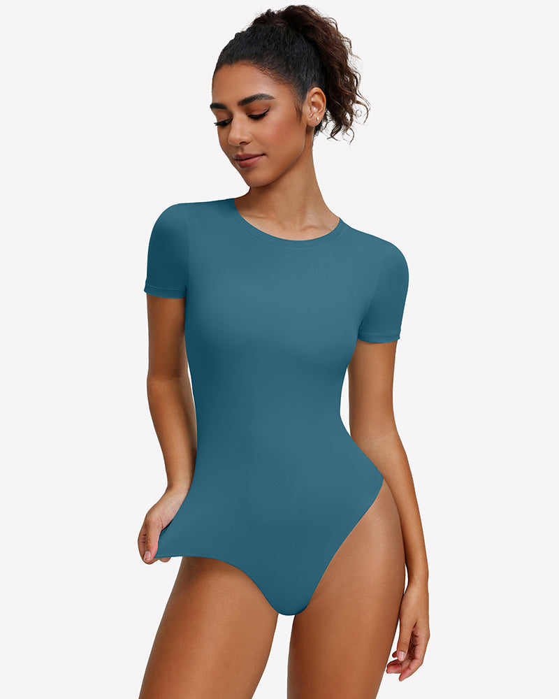 Short Sleeve Snap Bodysuit ?¡ìC One Piece Leotard Top