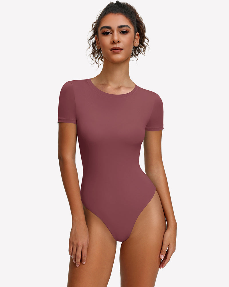 Short Sleeve Snap Bodysuit ?¡ìC One Piece Leotard Top