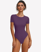 Short Sleeve Snap Bodysuit ?¡ìC One Piece Leotard Top