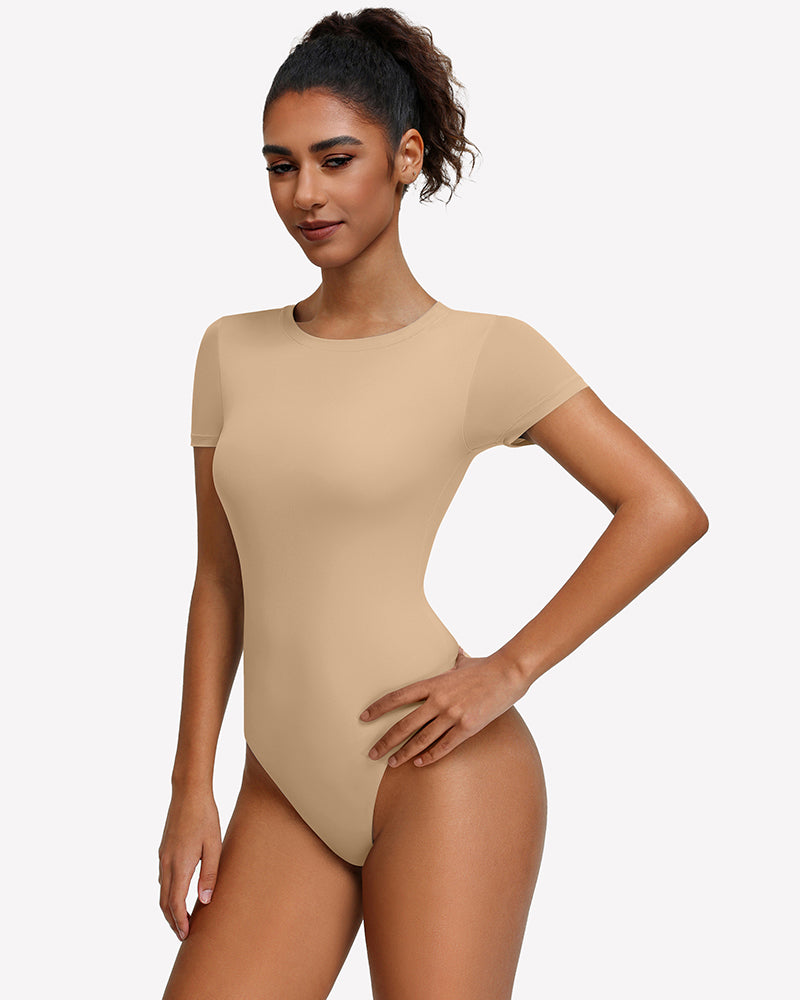 Short Sleeve Snap Bodysuit ?¡ìC One Piece Leotard Top