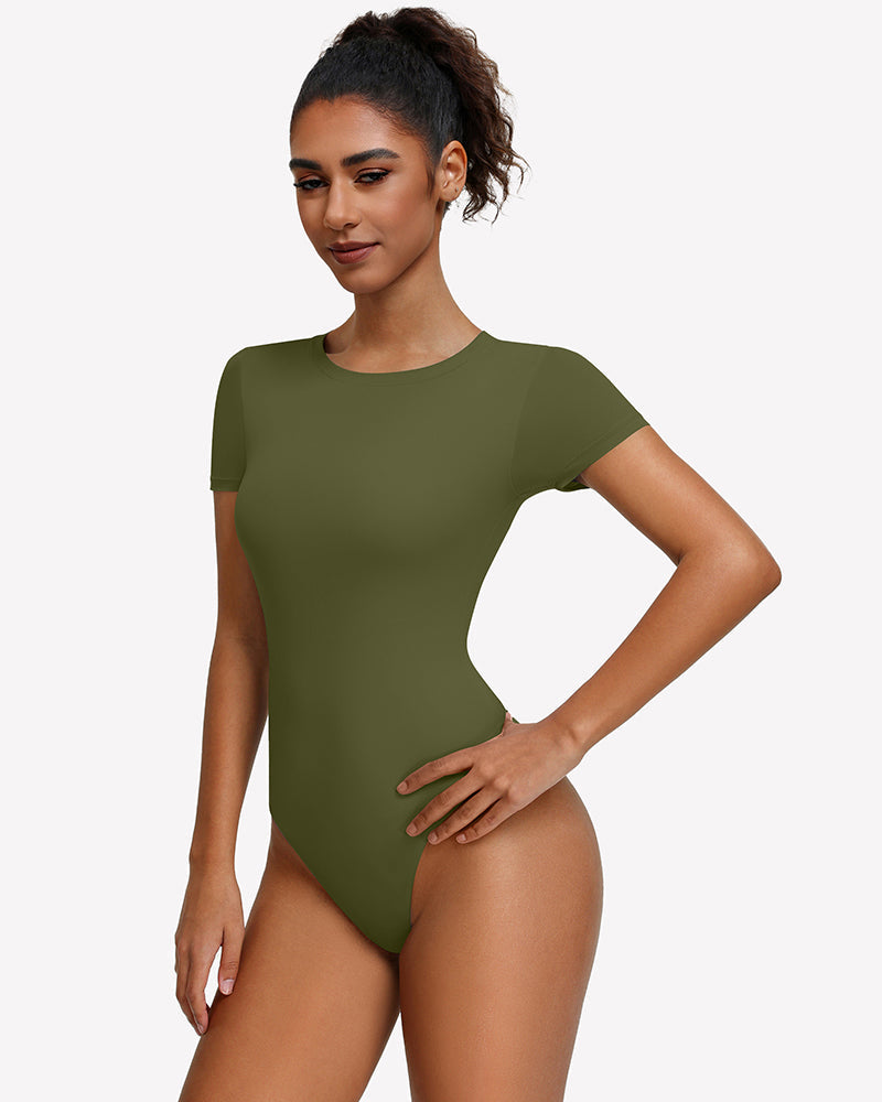 Short Sleeve Snap Bodysuit ?¡ìC One Piece Leotard Top