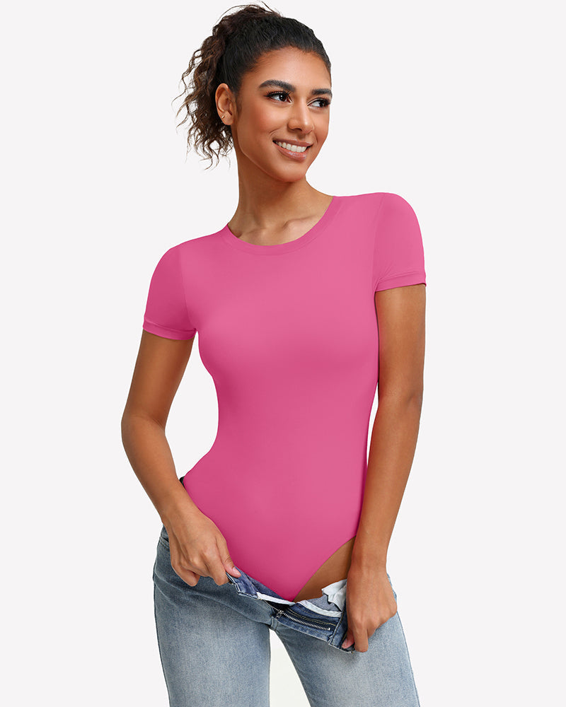 Short Sleeve Snap Bodysuit ?¡ìC One Piece Leotard Top