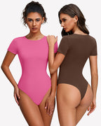 Short Sleeve Snap Bodysuit ?¡ìC One Piece Leotard Top
