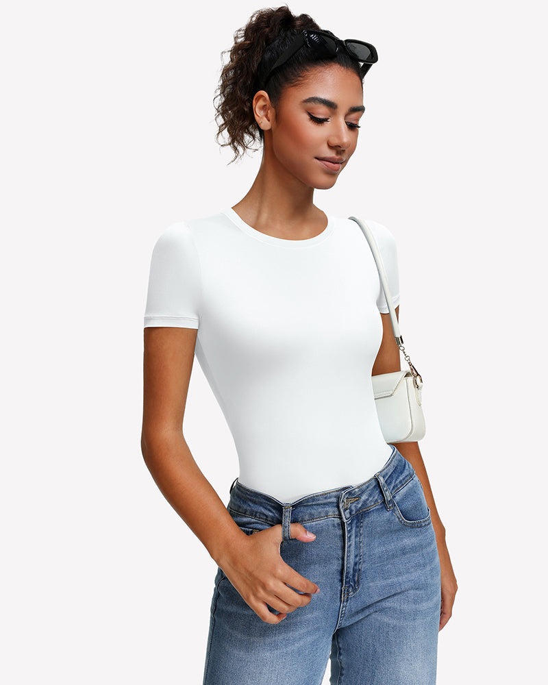 Short Sleeve Snap Bodysuit ?¡ìC One Piece Leotard Top