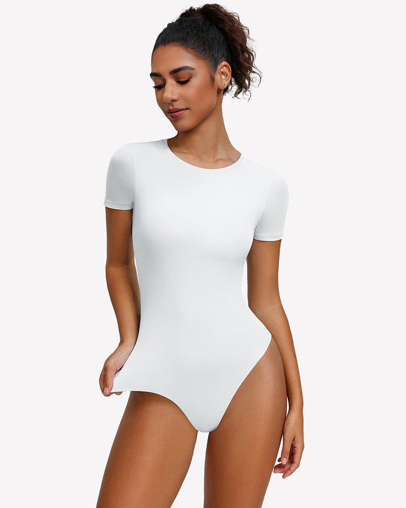Short Sleeve Snap Bodysuit ?¡ìC One Piece Leotard Top