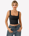 Square Neck Tank Top Double Lined Fitted Soft Crop Tops
