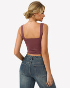 Square Neck Tank Top Double Lined Fitted Soft Crop Tops
