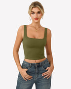 Square Neck Tank Top Double Lined Fitted Soft Crop Tops