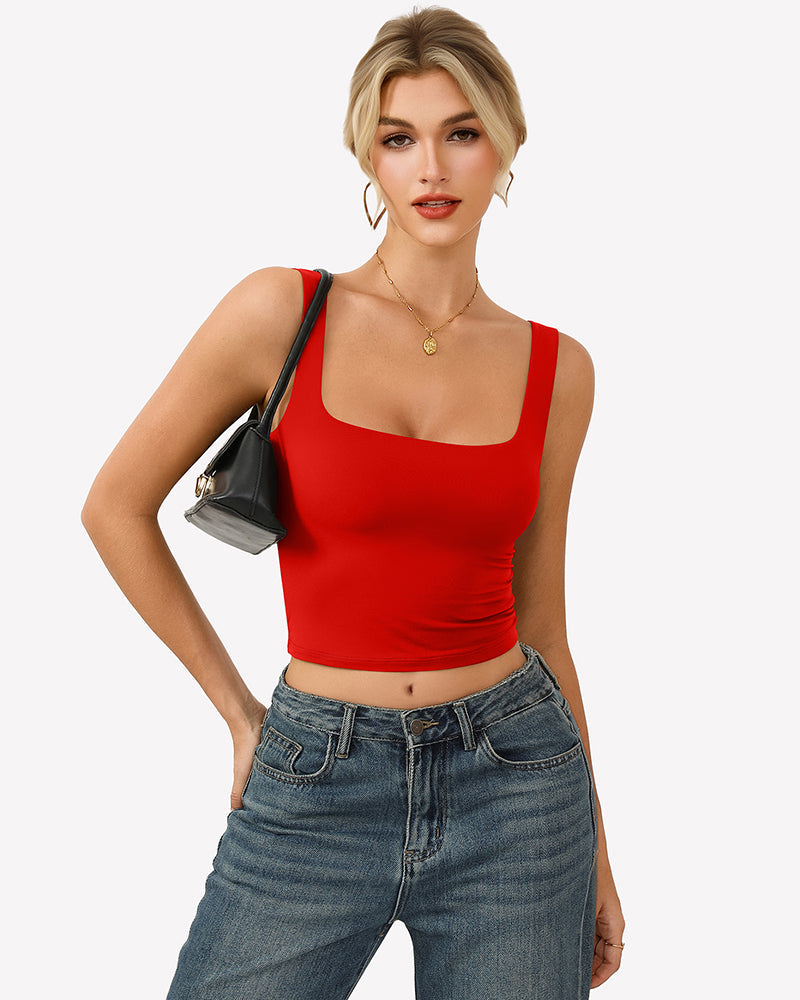 Square Neck Tank Top Double Lined Fitted Soft Crop Tops