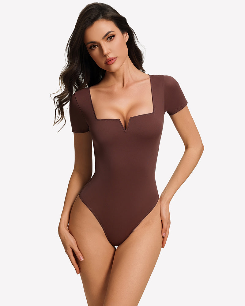 Short Sleeve Bodysuit Square Neck One-Piece T-Shirt Summer Top