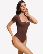 Short Sleeve Bodysuit Square Neck One-Piece T-Shirt Summer Top