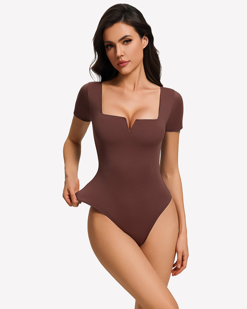 Short Sleeve Bodysuit Square Neck One-Piece T-Shirt Summer Top