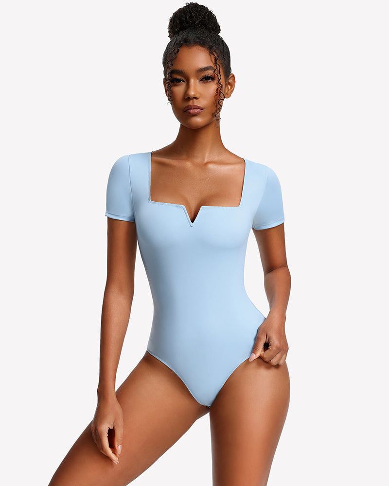 Short Sleeve Bodysuit Square Neck One-Piece T-Shirt Summer Top