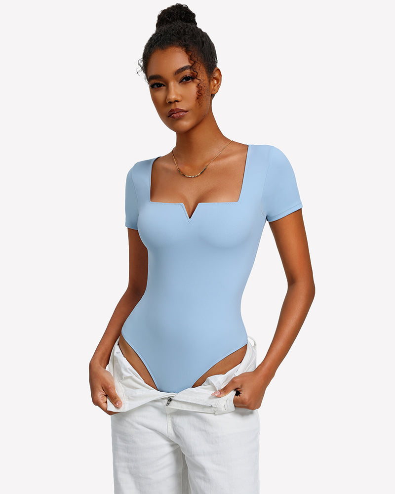 Short Sleeve Bodysuit Square Neck One-Piece T-Shirt Summer Top