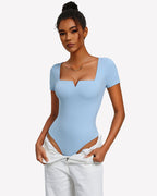 Short Sleeve Bodysuit Square Neck One-Piece T-Shirt Summer Top