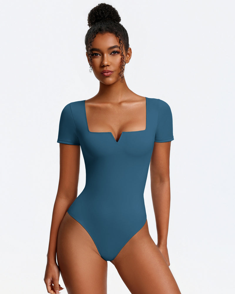 Short Sleeve Bodysuit Square Neck One-Piece T-Shirt Summer Top