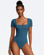 Short Sleeve Bodysuit Square Neck One-Piece T-Shirt Summer Top