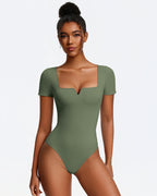 Short Sleeve Bodysuit Square Neck One-Piece T-Shirt Summer Top