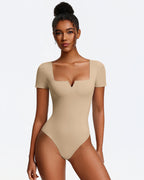 Short Sleeve Bodysuit Square Neck One-Piece T-Shirt Summer Top