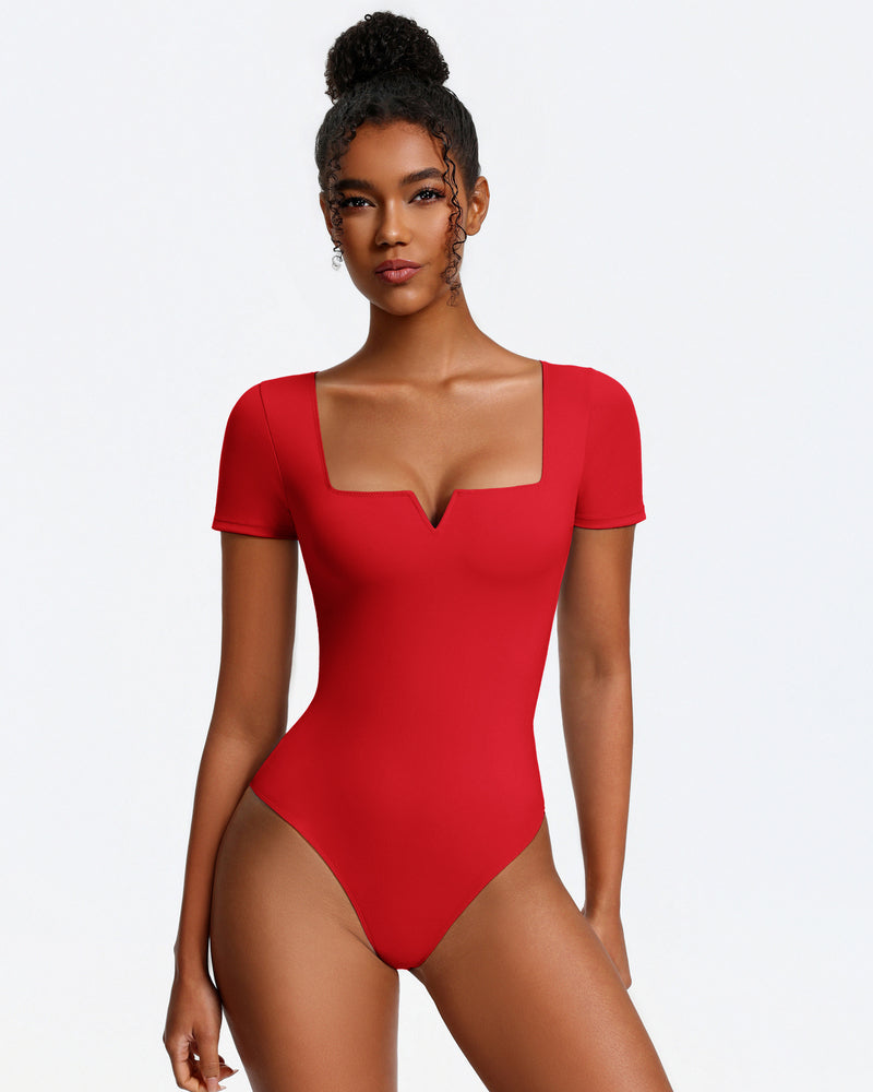 Short Sleeve Bodysuit Square Neck One-Piece T-Shirt Summer Top