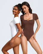 Short Sleeve Bodysuit Square Neck One-Piece T-Shirt Summer Top