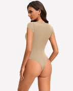Lace Crew Neck Short Sleeve Thong Bodysuit