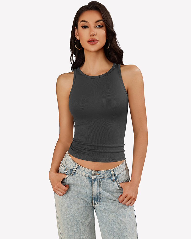 Tank Tops Ribbed Mock Neck Racerback Top