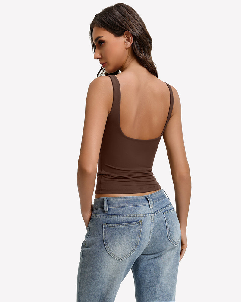 Square Neck Backless Tank Top Slim Fit Going Out Top