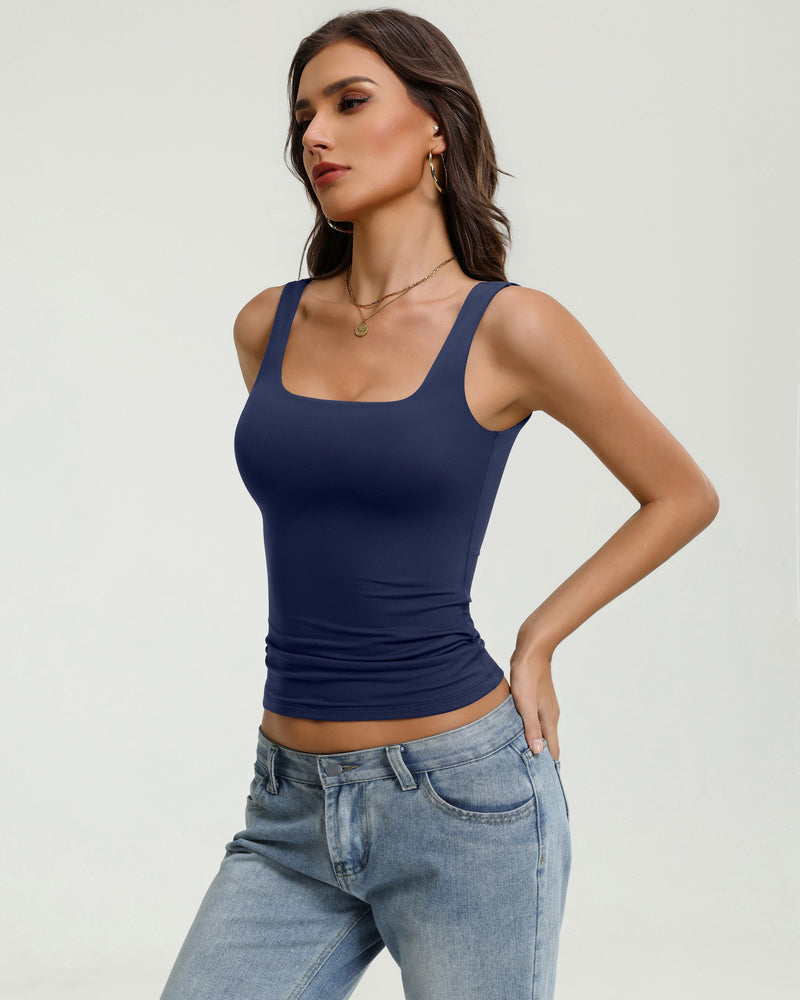 Square Neck Backless Tank Top Slim Fit Going Out Top
