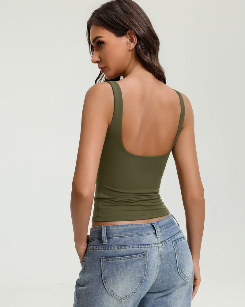 Square Neck Backless Tank Top Slim Fit Going Out Top