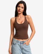 Tank Top with Built-In Bra - Ribbed Lace Racerback, Removable Pads