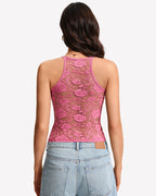 Tank Top with Built-In Bra - Ribbed Lace Racerback, Removable Pads