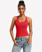 Tank Top with Built-In Bra - Ribbed Lace Racerback, Removable Pads