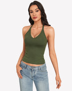 V Neck Tank Top with Built-In Bra Ribbed Racerback Fitted Cami