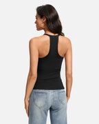 V Neck Tank Top with Built-In Bra Ribbed Racerback Fitted Cami